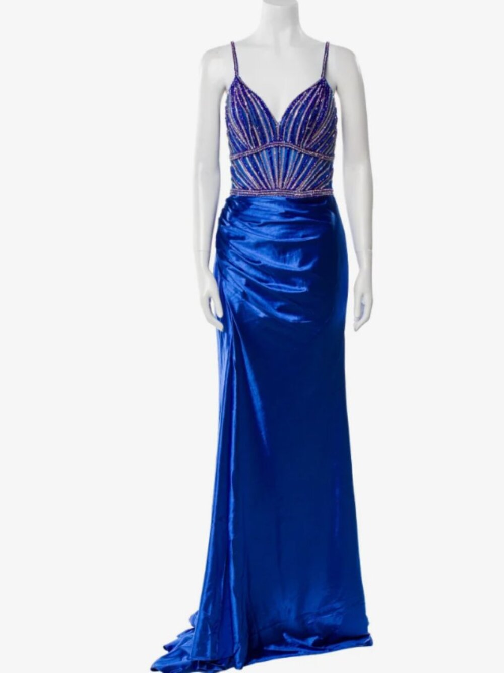 Portia and Scarlett gown 8 slit sequin silver bead medium